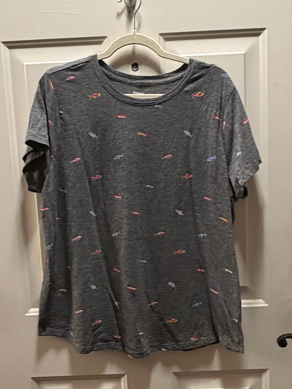 Gray Graphic Tee with Tiny Fish Print